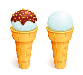 Two ice-cream in wafer cones