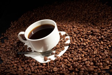 coffee beans with white cup
