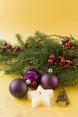 purple baubles and star candle