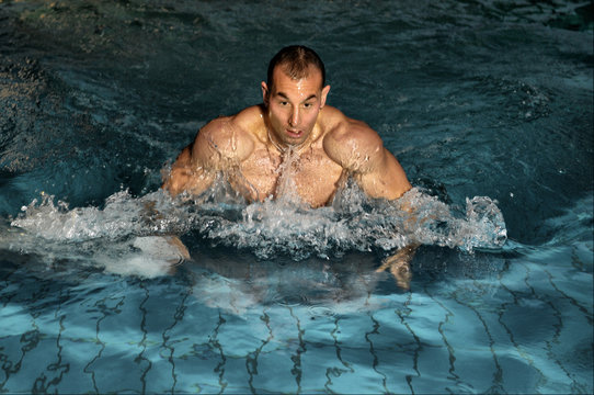 The man in swimming pool