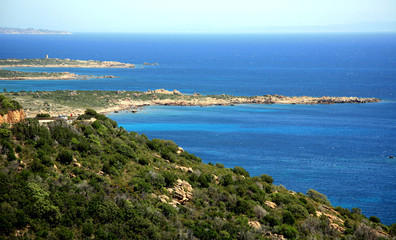 Blue sea in sunny day in Corsica in France