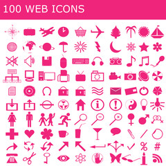 Set of 100 pink icons