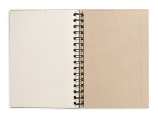 open white note book .