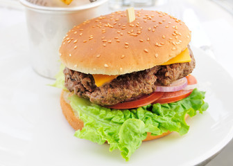 Cheese burger - American cheese burger with fresh salad