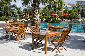 Table and chairs in empty cafe