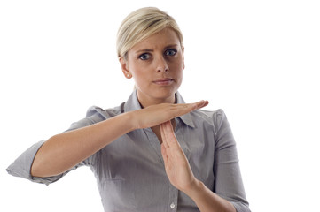 Business woman showing time out sign with hands