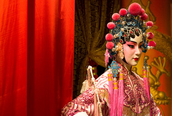 chinese opera dummy and red cloth as text space - 24858761