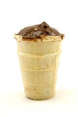 Chocolate ice cream cone isolated on white background