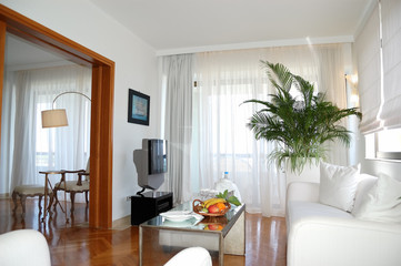Fototapeta na wymiar Apartment in luxury hotel served with fruits, Crete, Greece