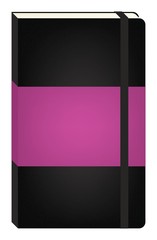 Black moleskine notebook with violet label