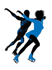 African American Couple Ice Skating Silhouette