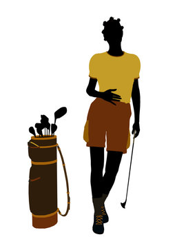 African American Female Golf Player Illustration Silhouette