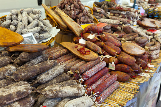 salami on a italian market