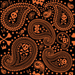Vector illustration of pattern with a paisley and skulls