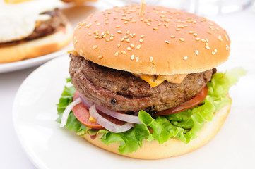 American cheese burger with fresh salad