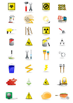 Vector icons of the tools you can see at construction site