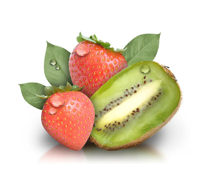 Fresh Kiwi Strawberry Fruit on White