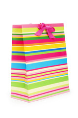 Striped gift bag isolated on the white background