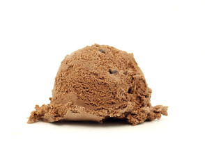 Chocolate ice cream scoop on white background