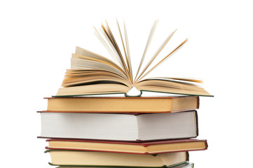 Book heap isolated on white background