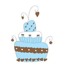 Hand drawn vector illustration of cute cake