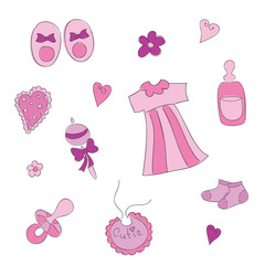 Baby elements for girl. Hand drawn vector illustration