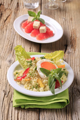 Couscous salad and fried egg