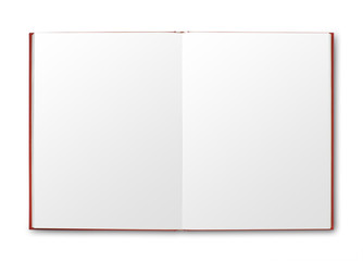 Open red book with blank pages. isolated