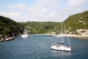 Fototapeta na wymiar Sailboats in Bonifacio, Corsica, France