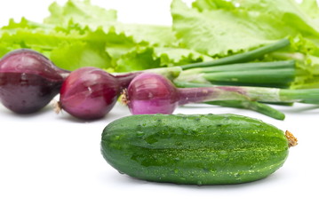 Green cucumber with red onion