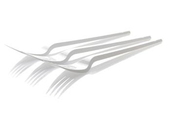Three plastic forks