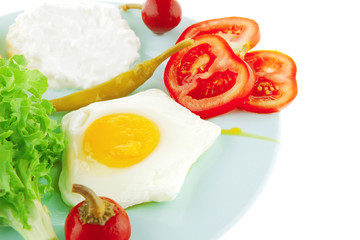 fried eggs with curd and salad