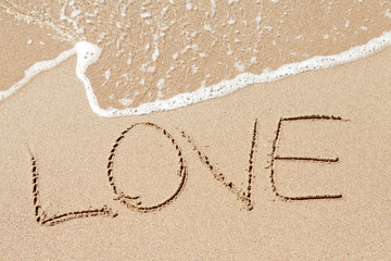 word Love written on the beach