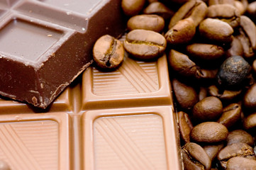 Background from coffee beans and chocolate