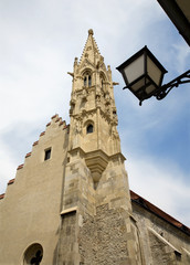 Fototapeta na wymiar Bratislava - gothic tower of Klarisky church