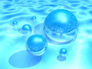 abstract blue spheres on ripple surface