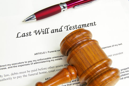 Last Will and Testment document with gavel and pen