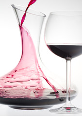 wine glass and carafe with red wine