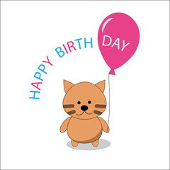 Birthday card with little kitty, baloon and greeting text