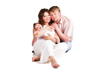 Fototapeta premium Picture of happy parents holding their child