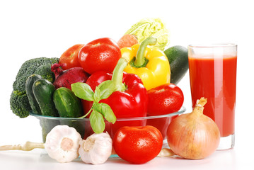 Composition with raw vegetables isolated on white