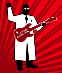 Science revolution, red vector poster scientist