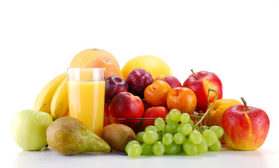 Composition with fruits isolated on white background