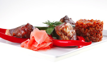 main course served on white plate