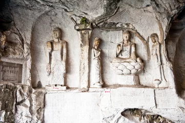 Gordijnen Budha sculptures caves Guilin montouins © Marek Poplawski