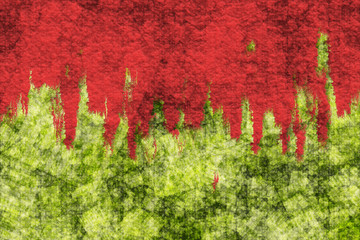 Fresh red paint on abstract green grunge background