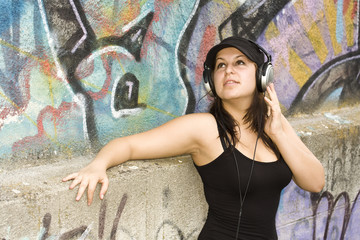 woman with headphones