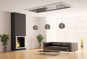 Zimmer mit Kamin 3d render
