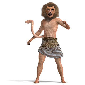 male manticore fantasy creature. 3D rendering with clipping path