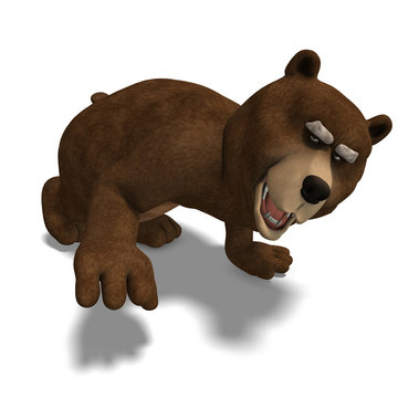cute and funny toon bear. 3D rendering with clipping path and sh